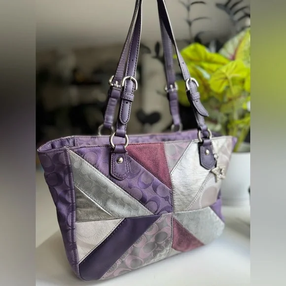 COACH Purple Chevron Patchwork Bag #F17614 - Picture 1 of 11